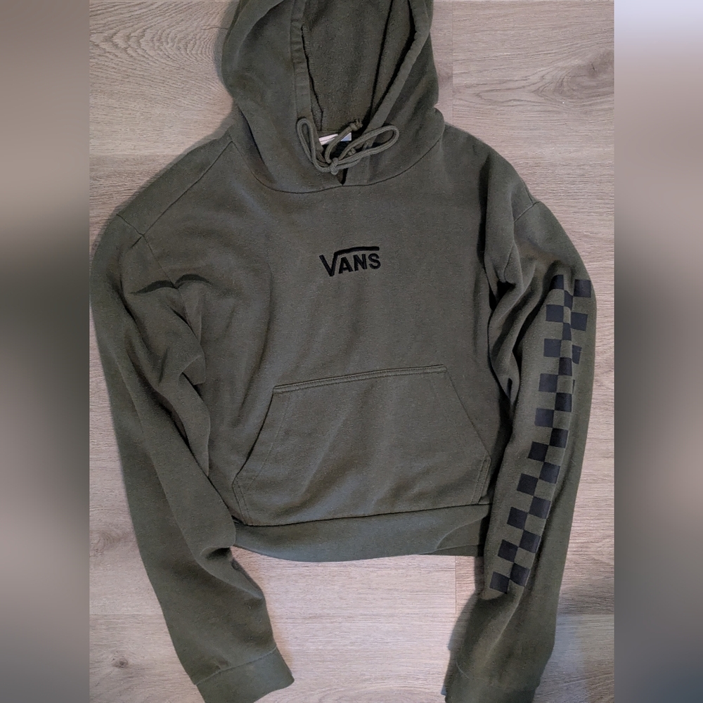 Vans Olive Hoodie with Black Checkered Sleeve